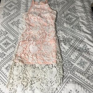 Pink halter neck Dress with lace overlay